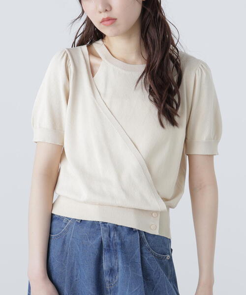 FREE'S MART(フリーズマート)の「キャミレイヤードカシュクール半袖ニット(ニット/セーター・レディース・ブラック/グレー/イエロー/ホワイト・FREE)」の16枚目の写真