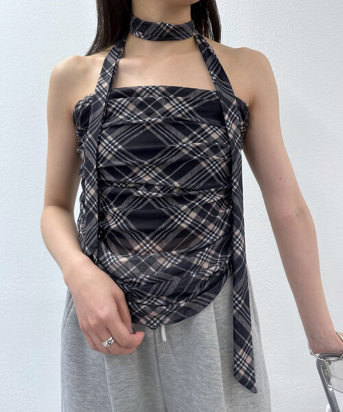 mline（エムライン）の「[mline]チェックバンドゥ チョーカーブラウス（Tシャツ/カットソー・レディース・ブラック/ブラウン・FREE）」の15枚目の写真