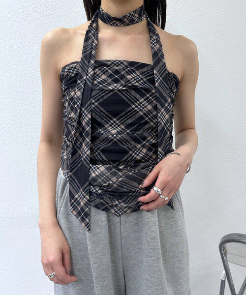 mline（エムライン）の「[mline]チェックバンドゥ チョーカーブラウス（Tシャツ/カットソー・レディース・ブラック/ブラウン・FREE）」の14枚目の写真