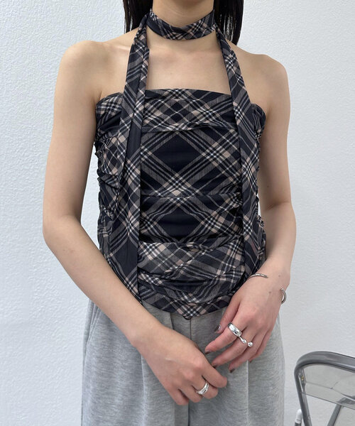 mline（エムライン）の「[mline]チェックバンドゥ チョーカーブラウス（Tシャツ/カットソー・レディース・ブラック/ブラウン・FREE）」の13枚目の写真