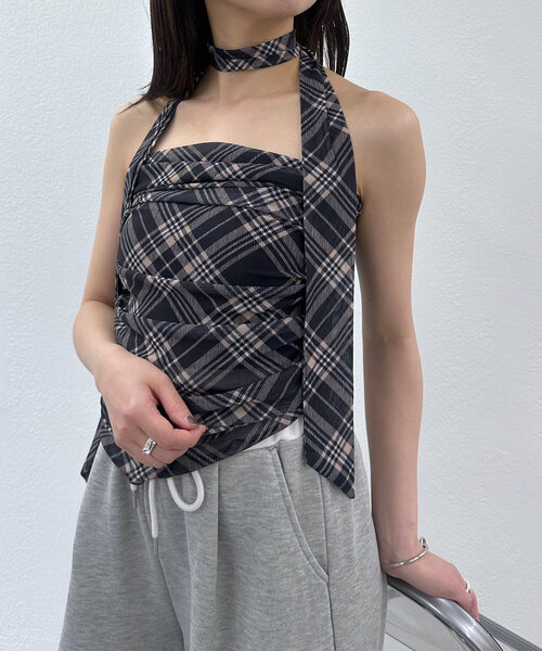 mline（エムライン）の「[mline]チェックバンドゥ チョーカーブラウス（Tシャツ/カットソー・レディース・ブラック/ブラウン・FREE）」の12枚目の写真