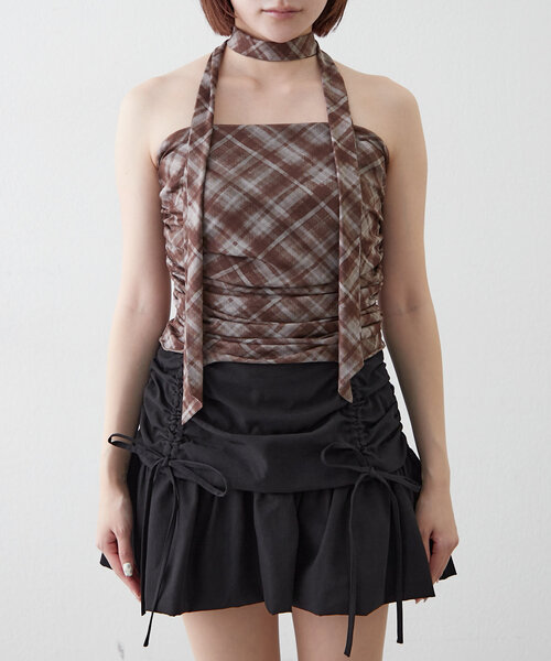 mline（エムライン）の「[mline]チェックバンドゥ チョーカーブラウス（Tシャツ/カットソー・レディース・ブラック/ブラウン・FREE）」の10枚目の写真