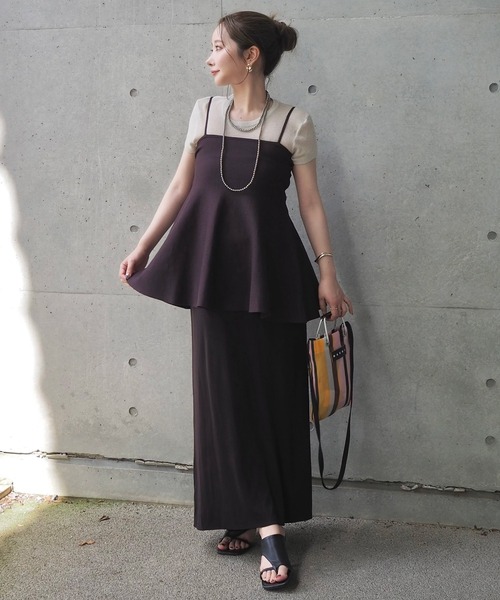LAULEN(ローレン)の「flare peplum camisole skirt setup /フレア ペプラム キャミソール スカートセットアップ(セットアップ・レディース・ブラウン/ブラック・FREE)」の5枚目の写真