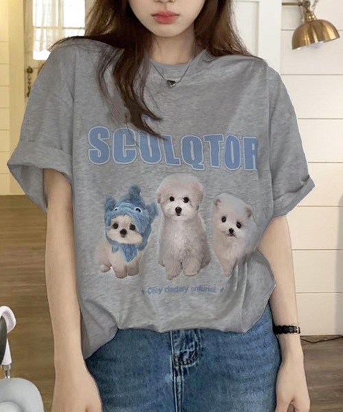 WESTSEA(ウエストシー)の「犬 アニマル フォトプリント 半袖Tシャツ(Tシャツ/カットソー・レディース・グレー/ホワイト・M/L)」の2枚目の写真