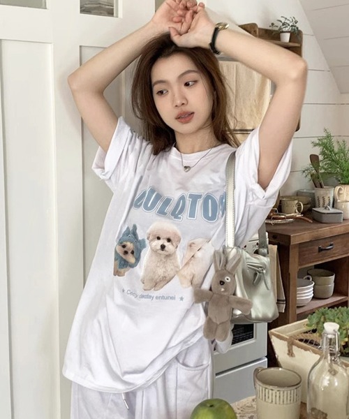 WESTSEA(ウエストシー)の「犬 アニマル フォトプリント 半袖Tシャツ(Tシャツ/カットソー・レディース・グレー/ホワイト・M/L)」の4枚目の写真
