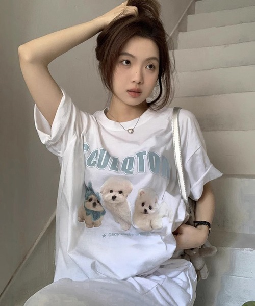 WESTSEA(ウエストシー)の「犬 アニマル フォトプリント 半袖Tシャツ(Tシャツ/カットソー・レディース・グレー/ホワイト・M/L)」の5枚目の写真