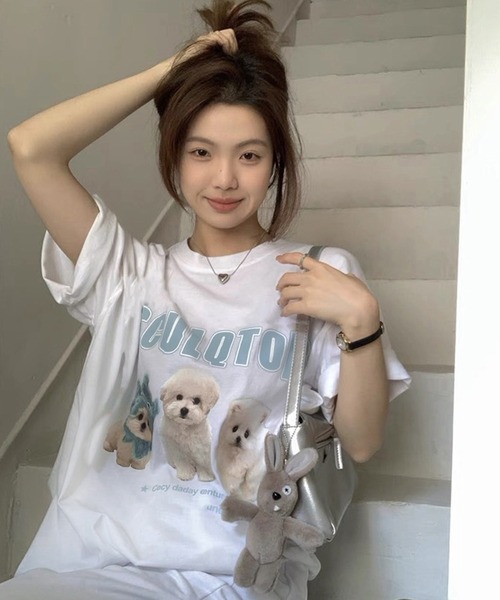 WESTSEA(ウエストシー)の「犬 アニマル フォトプリント 半袖Tシャツ(Tシャツ/カットソー・レディース・グレー/ホワイト・M/L)」の6枚目の写真