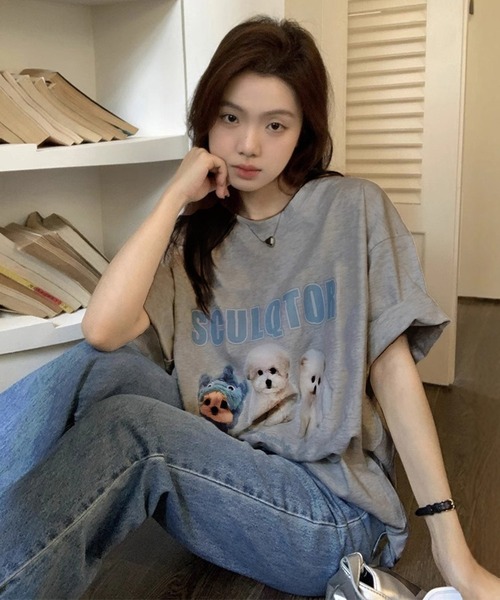 WESTSEA(ウエストシー)の「犬 アニマル フォトプリント 半袖Tシャツ(Tシャツ/カットソー・レディース・グレー/ホワイト・M/L)」の9枚目の写真