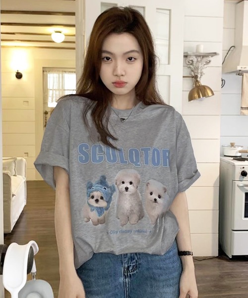 WESTSEA(ウエストシー)の「犬 アニマル フォトプリント 半袖Tシャツ(Tシャツ/カットソー・レディース・グレー/ホワイト・M/L)」の12枚目の写真