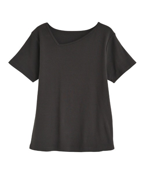 セール】スムースカットソーアシンメトリーネックトップス（Tシャツ