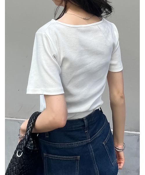 セール】スムースカットソーアシンメトリーネックトップス（T