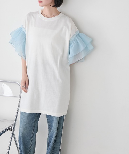 forksy.(フォルクシー)の「【forksy.】シアーフリル袖 オーバーサイズトップス(Tシャツ/カットソー・レディース・ホワイト/ブラック/ベージュ/スミクロ・FREE)」の15枚目の写真