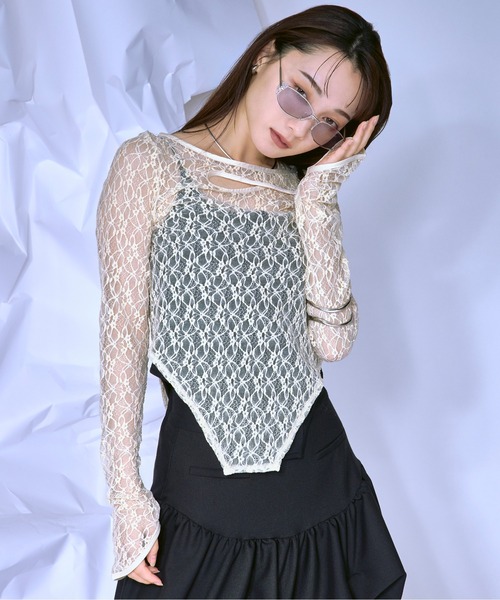 セール】Cut out piping レースプルオーバー（Tシャツ