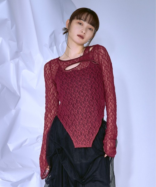 Cut out piping レースプルオーバー（Tシャツ/カットソー