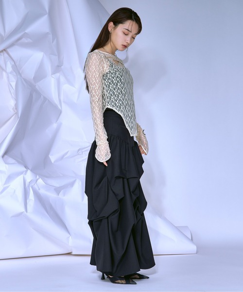 Ezick（エジック）の「Cut out piping レースプルオーバー（Tシャツ/カットソー・レディース・ブラック/ベージュ/レッド/オフホワイト・FREE）」の11枚目の写真