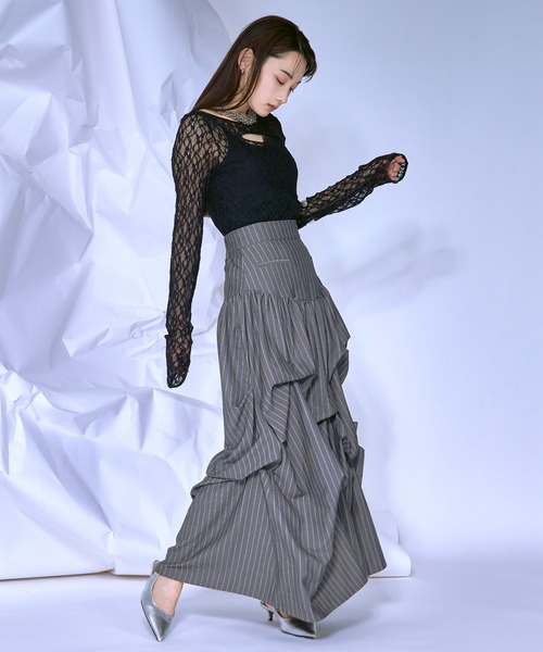 Ezick（エジック）の「Cut out piping レースプルオーバー（Tシャツ/カットソー・レディース・ブラック/ベージュ/レッド/オフホワイト・FREE）」の21枚目の写真