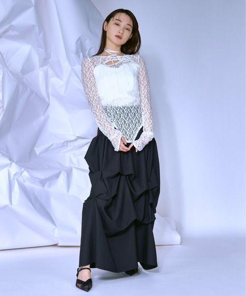 Cut out piping レースプルオーバー（Tシャツ/カットソー）｜Ezick