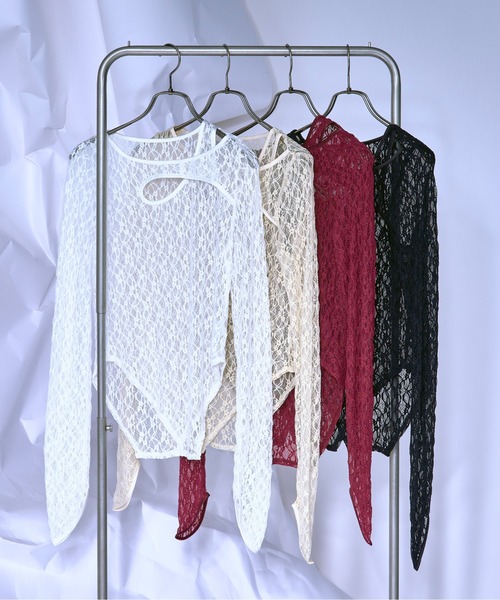 Ezick（エジック）の「Cut out piping レースプルオーバー（Tシャツ/カットソー・レディース・ブラック/ベージュ/レッド/オフホワイト・FREE）」の15枚目の写真