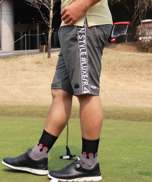 LUXE/R GOLF(ラグジュ ゴルフ)の「(RM)【LUXE/R GOLF】COOL & DRY ストレッチ スムース サイド ロゴ ジャガード ショートパンツ(スウェットパンツ・メンズ・ベージュ/ネイビー/オフホワイト/チャコールグレー/ブラック・M/L/XL)」の6枚目の写真