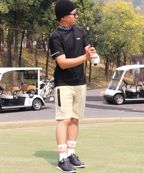 LUXE/R GOLF(ラグジュ ゴルフ)の「(RM)【LUXE/R GOLF】COOL & DRY ストレッチ スムース サイド ロゴ ジャガード ショートパンツ(スウェットパンツ・メンズ・ベージュ/ネイビー/オフホワイト/チャコールグレー/ブラック・M/L/XL)」の7枚目の写真