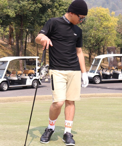 LUXE/R GOLF(ラグジュ ゴルフ)の「(RM)【LUXE/R GOLF】COOL & DRY ストレッチ スムース サイド ロゴ ジャガード ショートパンツ(スウェットパンツ・メンズ・ベージュ/ネイビー/オフホワイト/チャコールグレー/ブラック・M/L/XL)」の9枚目の写真