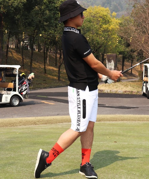 LUXE/R GOLF(ラグジュ ゴルフ)の「(RM)【LUXE/R GOLF】COOL & DRY ストレッチ スムース サイド ロゴ ジャガード ショートパンツ(スウェットパンツ・メンズ・ベージュ/ネイビー/オフホワイト/チャコールグレー/ブラック・M/L/XL)」の17枚目の写真