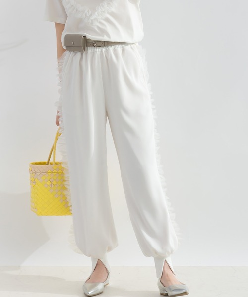 PICCIN（ピッチン）の「サイドフリルジョガーパンツ（その他パンツ・レディース・ブラック/オフホワイト・M）」の2枚目の写真