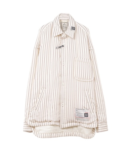 mihara yasuhiro　ストライプ　オープンカラー　ブラウス　ホワイト セール】Stripe Puffer Shirt（シャツ/ブラウス）｜Maison MIHARA