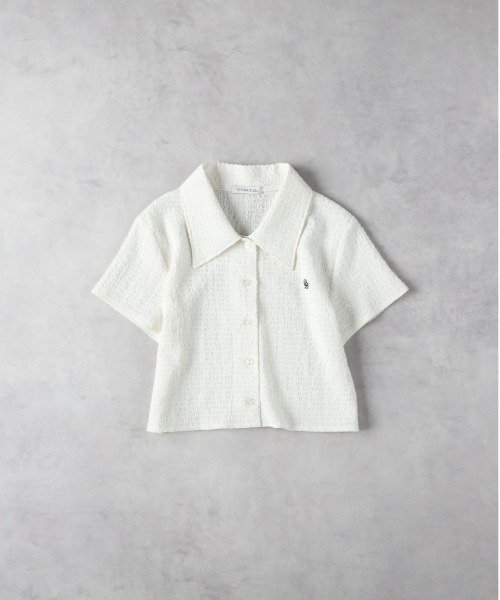 Right-on（ライトオン）の「【VIVIAN BLUE】ふくれジャガードシャツ（シャツ/ブラウス・キッズ・ピンク/ホワイト・140/150/160/130）」の2枚目の写真