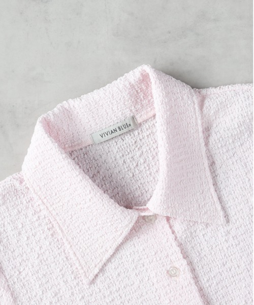 Right-on（ライトオン）の「【VIVIAN BLUE】ふくれジャガードシャツ（シャツ/ブラウス・キッズ・ピンク/ホワイト・140/150/160/130）」の4枚目の写真