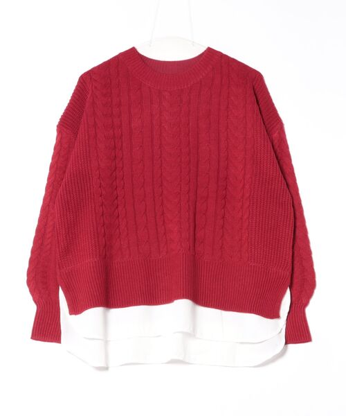 INTERPLANET（インタープラネット）の「ケーブル柄裾異素材ドッキングクルーネックプルオーバー（ニット/セーター・レディース・グレー/ブラック/レッド/ブルー・FREE）」の6枚目の写真