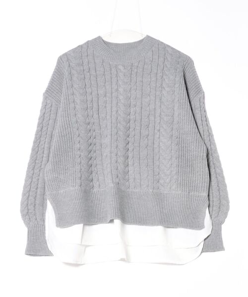 INTERPLANET（インタープラネット）の「ケーブル柄裾異素材ドッキングクルーネックプルオーバー（ニット/セーター・レディース・グレー/ブラック/レッド/ブルー・FREE）」の7枚目の写真