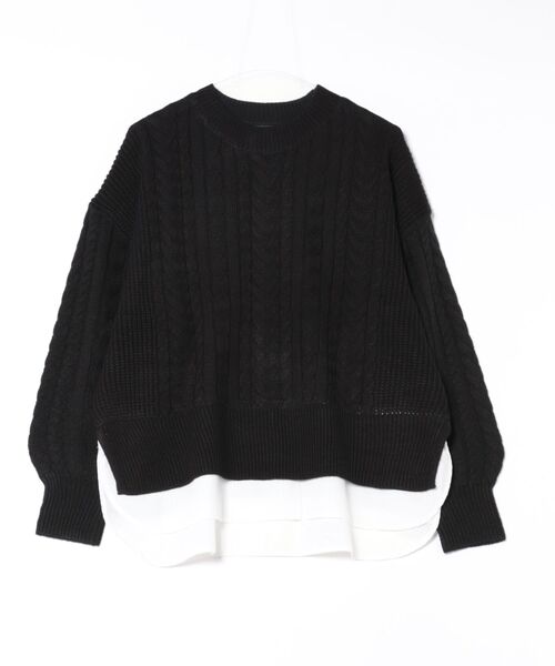 INTERPLANET（インタープラネット）の「ケーブル柄裾異素材ドッキングクルーネックプルオーバー（ニット/セーター・レディース・グレー/ブラック/レッド/ブルー・FREE）」の8枚目の写真