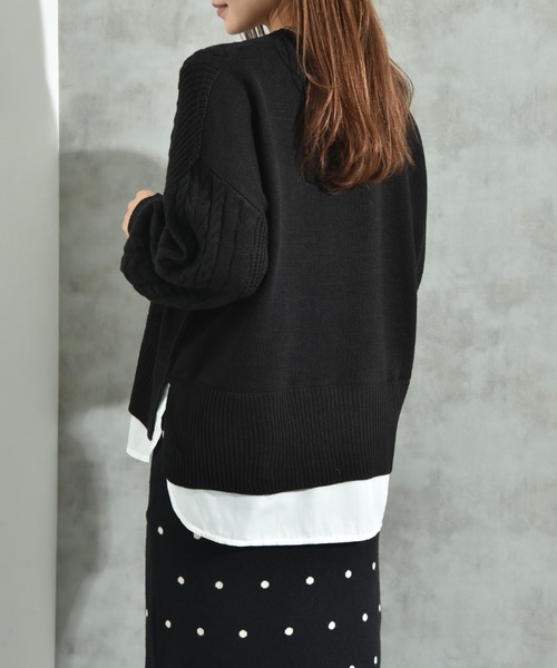 INTERPLANET（インタープラネット）の「ケーブル柄裾異素材ドッキングクルーネックプルオーバー（ニット/セーター・レディース・グレー/ブラック/レッド/ブルー・FREE）」の22枚目の写真