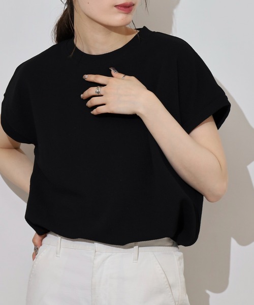 FUNALIVE(ファンアライブ)の「レディース ジャガード 無地 フレンチ Tシャツ(Tシャツ/カットソー・レディース・チャコールグレー/ホワイト/ネイビー/ブラック・フリー)」の3枚目の写真