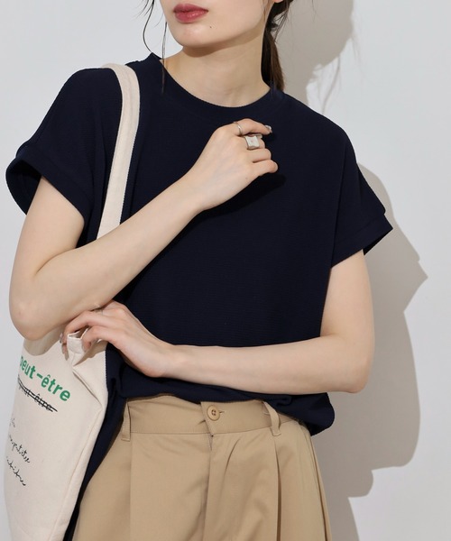FUNALIVE(ファンアライブ)の「レディース ジャガード 無地 フレンチ Tシャツ(Tシャツ/カットソー・レディース・チャコールグレー/ホワイト/ネイビー/ブラック・フリー)」の21枚目の写真