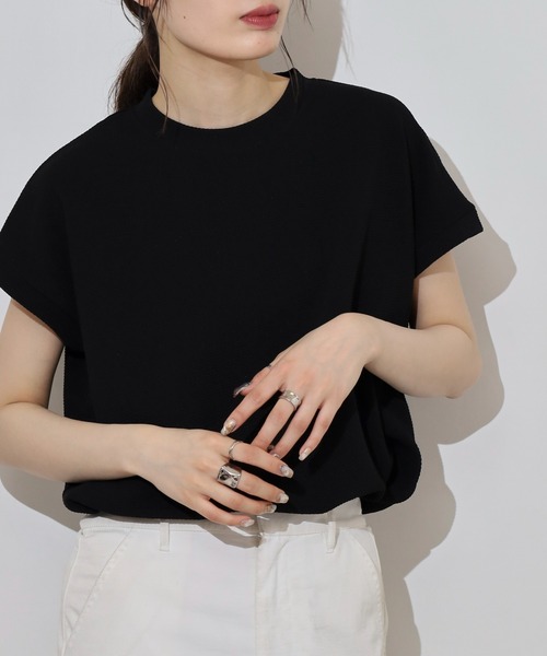 FUNALIVE(ファンアライブ)の「レディース ジャガード 無地 フレンチ Tシャツ(Tシャツ/カットソー・レディース・チャコールグレー/ホワイト/ネイビー/ブラック・フリー)」の14枚目の写真