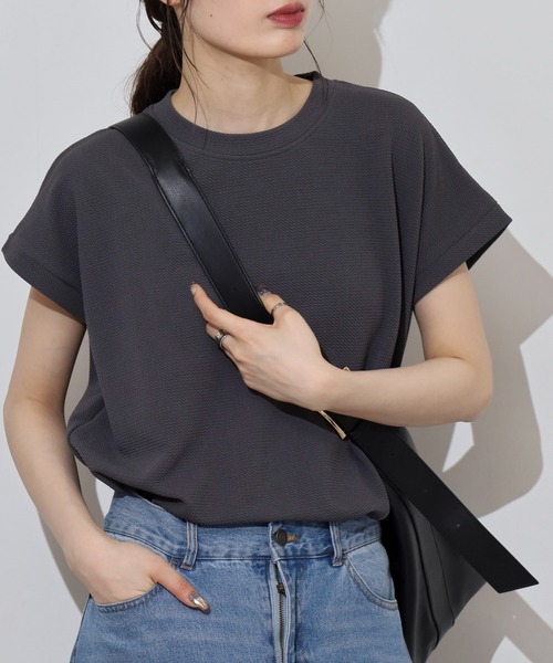 FUNALIVE(ファンアライブ)の「レディース ジャガード 無地 フレンチ Tシャツ(Tシャツ/カットソー・レディース・チャコールグレー/ホワイト/ネイビー/ブラック・フリー)」の16枚目の写真