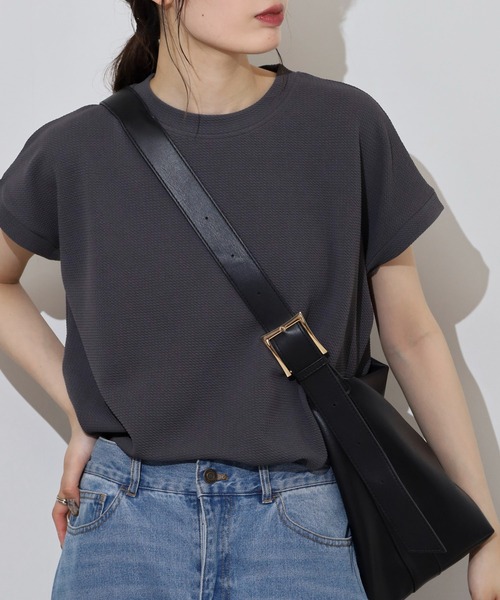 FUNALIVE(ファンアライブ)の「レディース ジャガード 無地 フレンチ Tシャツ(Tシャツ/カットソー・レディース・チャコールグレー/ホワイト/ネイビー/ブラック・フリー)」の18枚目の写真