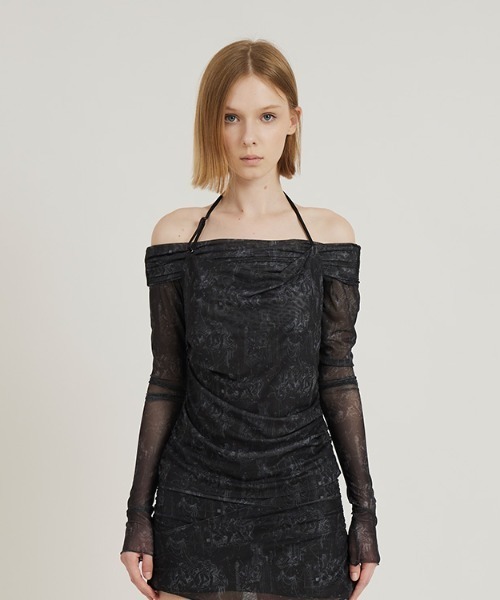 【Seivson】Cyber Muse Sheer Ruched Mesh Top