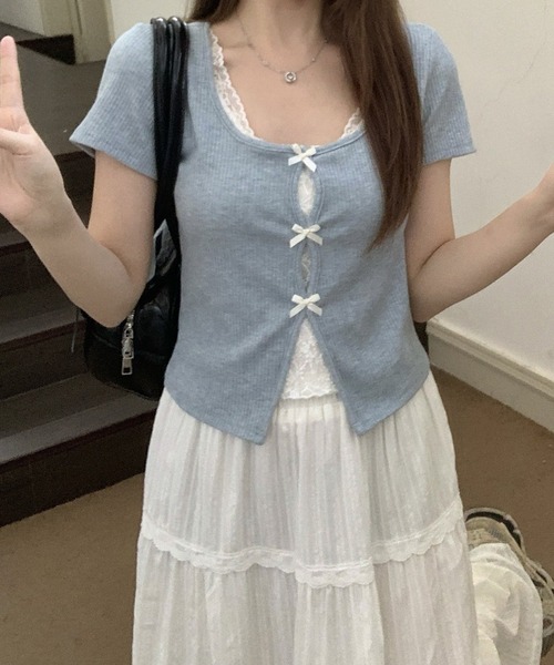 by LEGNA(バイレグナ)の「リボン付きレイヤード風カットソー(Tシャツ/カットソー・レディース・ライトブルー/ライトグレー/オートミール・MEDIUM/LARGE/X-LARGE)」の16枚目の写真
