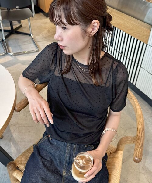 DISCOAT(ディスコート)の「【umm.】ドットチュール半袖プルオーバー(Tシャツ/カットソー・レディース・アイボリー/ブラック・FREE)」の11枚目の写真