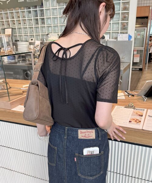 DISCOAT(ディスコート)の「【umm.】ドットチュール半袖プルオーバー(Tシャツ/カットソー・レディース・アイボリー/ブラック・FREE)」の12枚目の写真