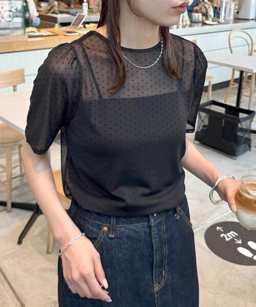 DISCOAT(ディスコート)の「【umm.】ドットチュール半袖プルオーバー(Tシャツ/カットソー・レディース・アイボリー/ブラック・FREE)」の13枚目の写真