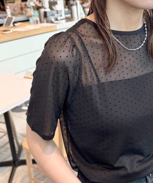 DISCOAT(ディスコート)の「【umm.】ドットチュール半袖プルオーバー(Tシャツ/カットソー・レディース・アイボリー/ブラック・FREE)」の15枚目の写真