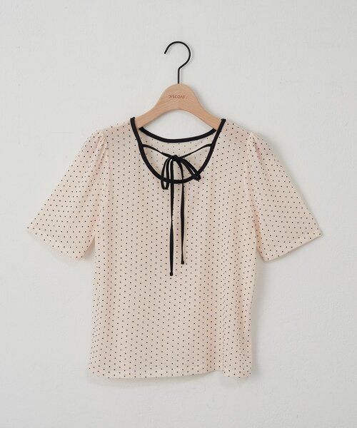 DISCOAT(ディスコート)の「【umm.】ドットチュール半袖プルオーバー(Tシャツ/カットソー・レディース・アイボリー/ブラック・FREE)」の5枚目の写真