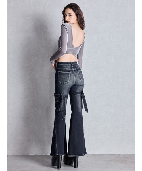 GYDA（ジェイダ）の「VELOUR RIB BACK CROSS トップス（Tシャツ/カットソー・レディース・グレー/ブラック・FREE）」の7枚目の写真