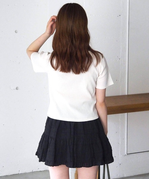 tiptop（ティップトップ）の「レースアップレイヤードプルオーバー（Tシャツ/カットソー・レディース・アイボリー/エンジ/ブラック/チャコールグレー・FREE）」の12枚目の写真