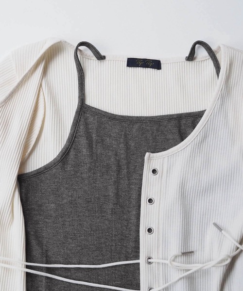 tiptop（ティップトップ）の「レースアップレイヤードプルオーバー（Tシャツ/カットソー・レディース・アイボリー/エンジ/ブラック/チャコールグレー・FREE）」の16枚目の写真