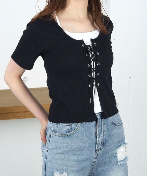tiptop（ティップトップ）の「レースアップレイヤードプルオーバー（Tシャツ/カットソー・レディース・アイボリー/エンジ/ブラック/チャコールグレー・FREE）」の19枚目の写真
